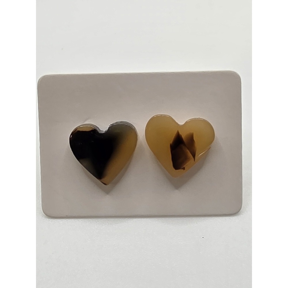 Yellow,brown And Gold Acrylic‎ Heart Stud Earrings